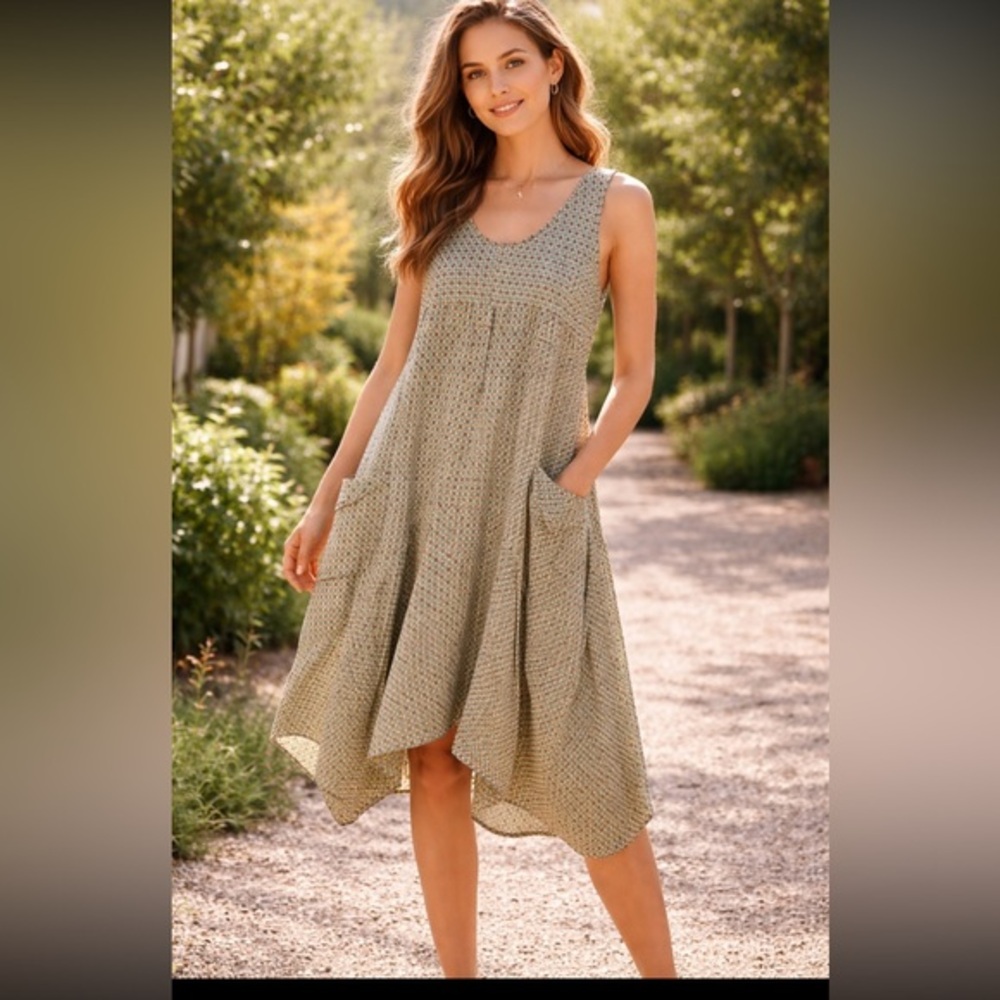 Sundance 100% Silk Geometric Artsy Pocket Bubble Fairycore Romantic Dress